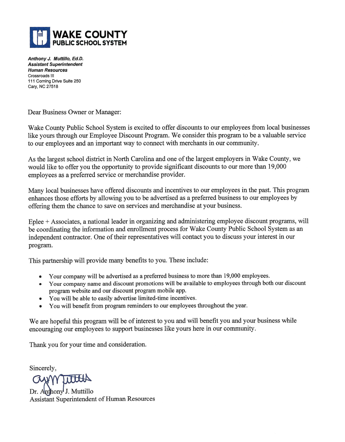 Wake County Public School System Employee Discount Program - Endorsement Letter